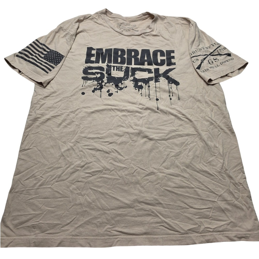 Grunt Style Embrace The Suck Graphic T-Shirt Mens XL Tan Short Sleeve Cotton